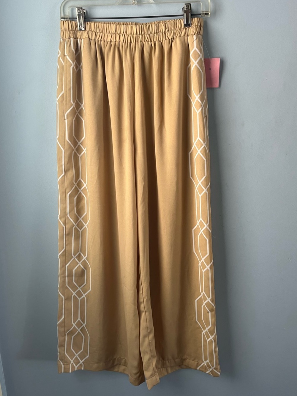 NWT Modern Works Wide Leg Tan Gold Cropped Flowy Pants Elastic Waist Size L